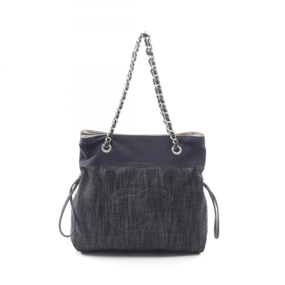 Chanel Coco Mark Tote Bag Denim Navy Blue